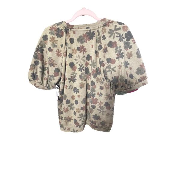 NWT Sonoma Short Sleeve Sweatshirt Olive Floral Camo Daisy Sz Med MSRP $30 - Picture 2 of 5
